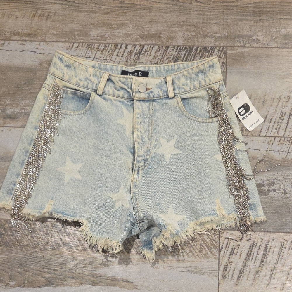 Buckle Light Blue Star Denim Shorts - Picture 2 of 10